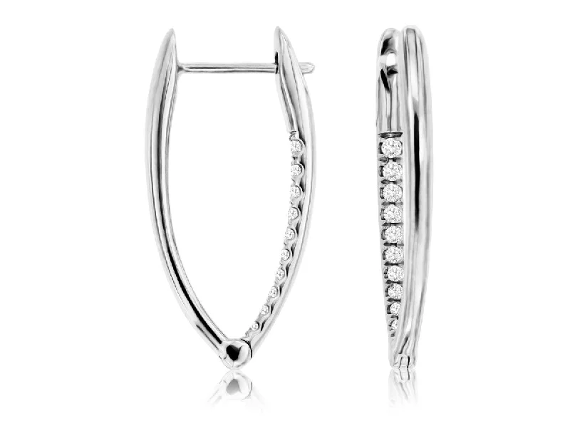 V Shaped Diamond Inside Outside Hoop Earrings