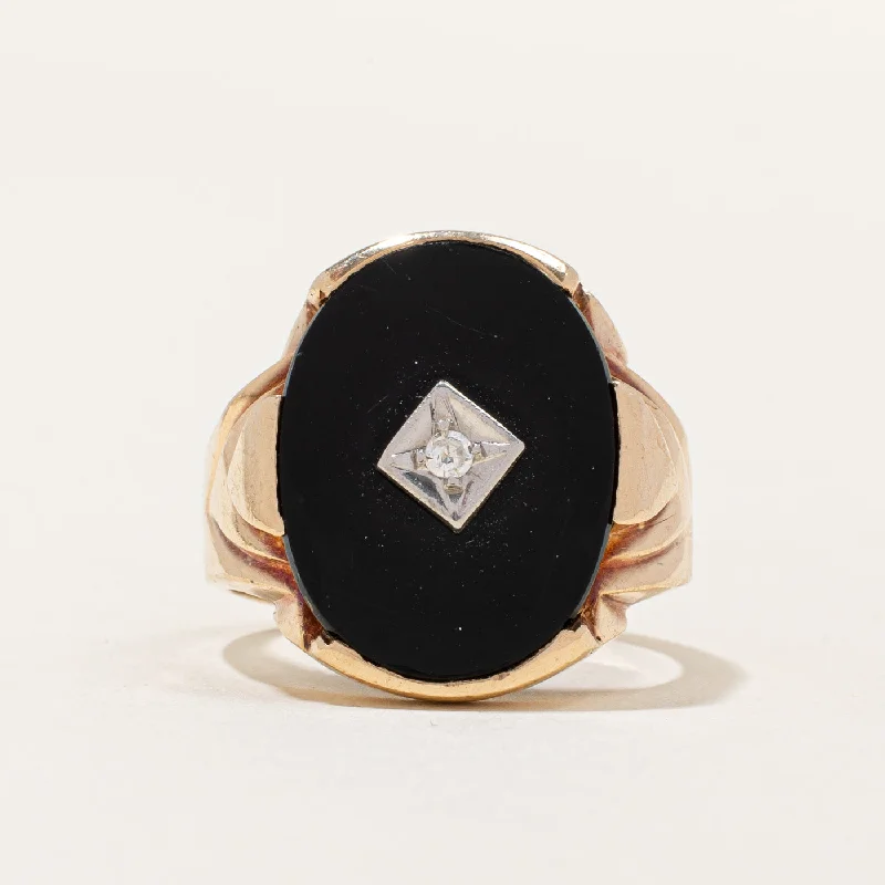 Black Onyx & Diamond Cocktail Ring | 7.00ct, 0.03ct | SZ 9.5 |