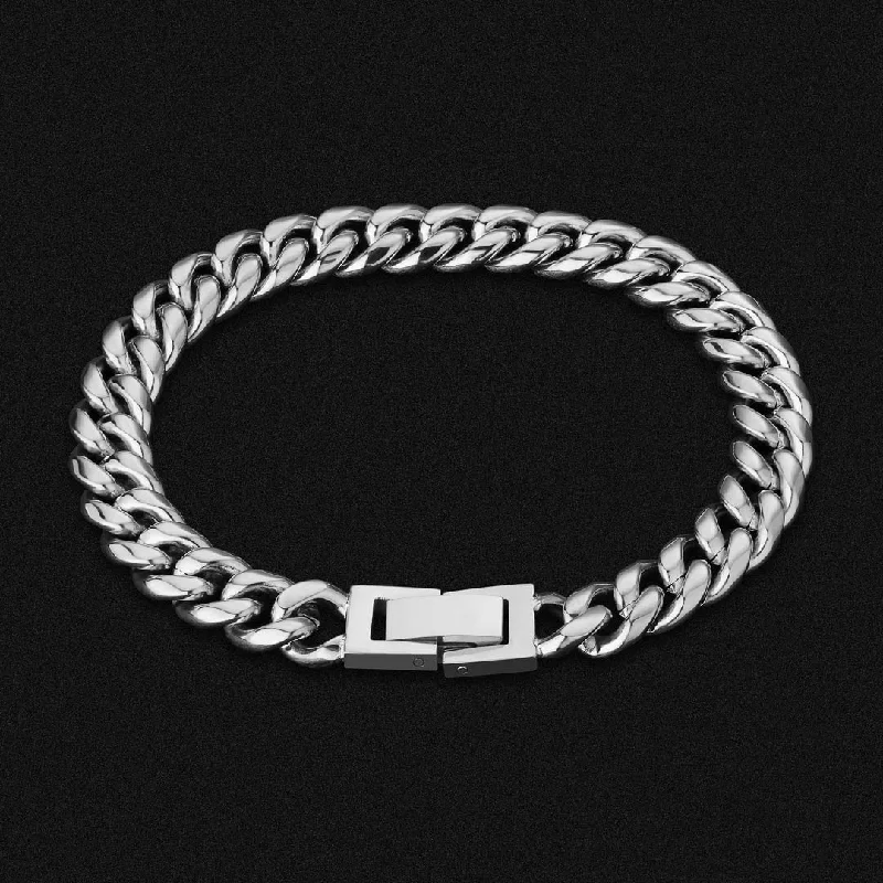 8mm Miami Cuban Link Bracelet White Gold Plated