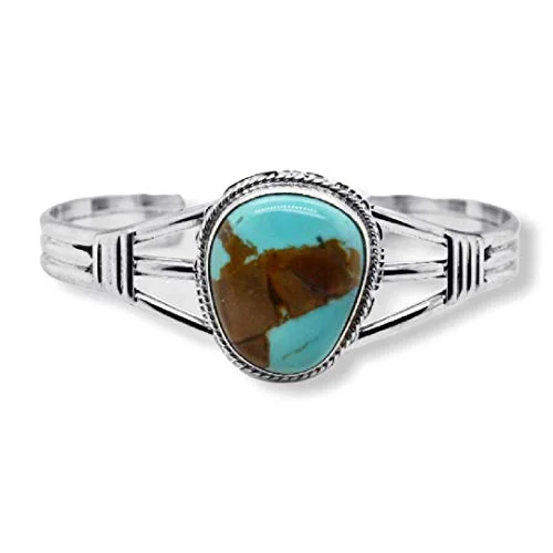 Genuine Royston Turquoise Cuff Bracelet, Sterling Silver, Authentic Navajo Native American USA Handmade, Artist Signed, One of a Kind, Size Women's Small