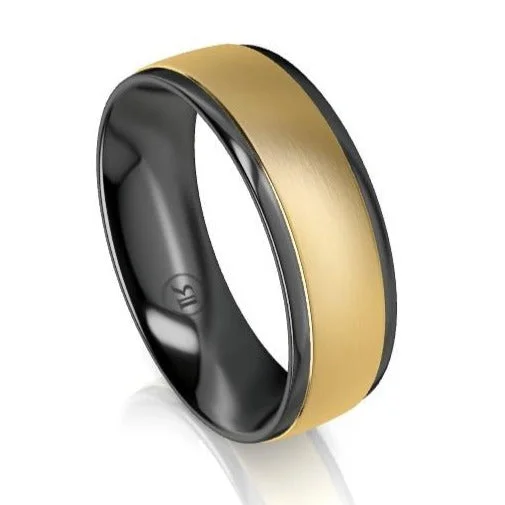 The Carlisle Gold and Black Zirconium Edged Wedding Ring