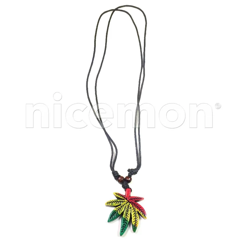 Weed Of Wisdom Black Cord Pendant Necklace Roots Reggae Rasta Hippie ADJUSTABLE