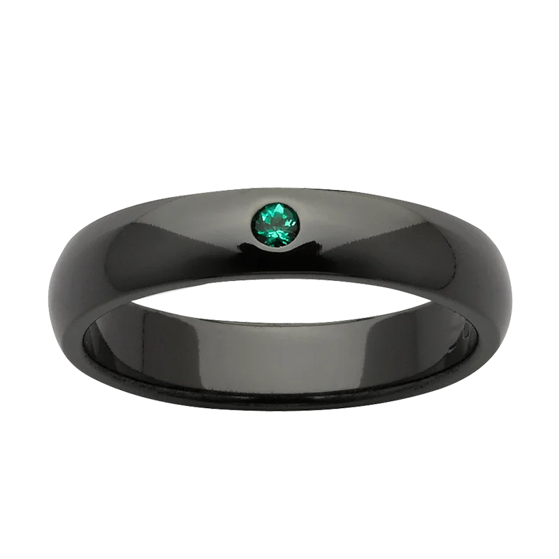 Custom Black Zirconium and Emerald Women's Ring