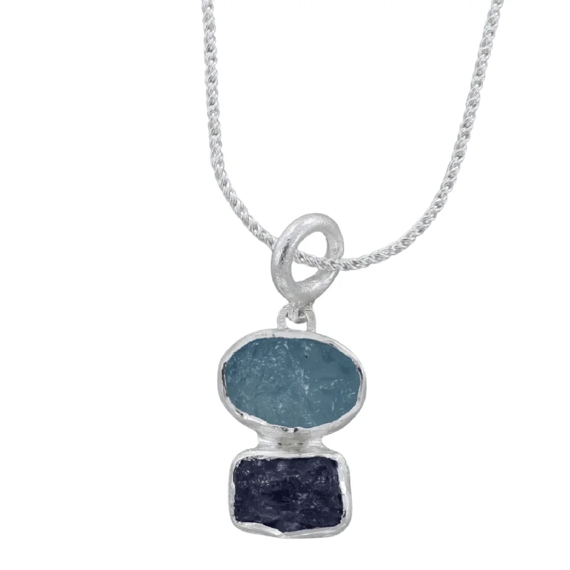 Rough Duo Stone Drop Necklace in Sterling Silver