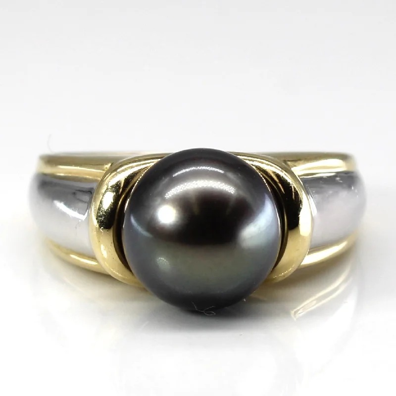 Two Tone Gold Black Pearl Ring | SZ 7 |