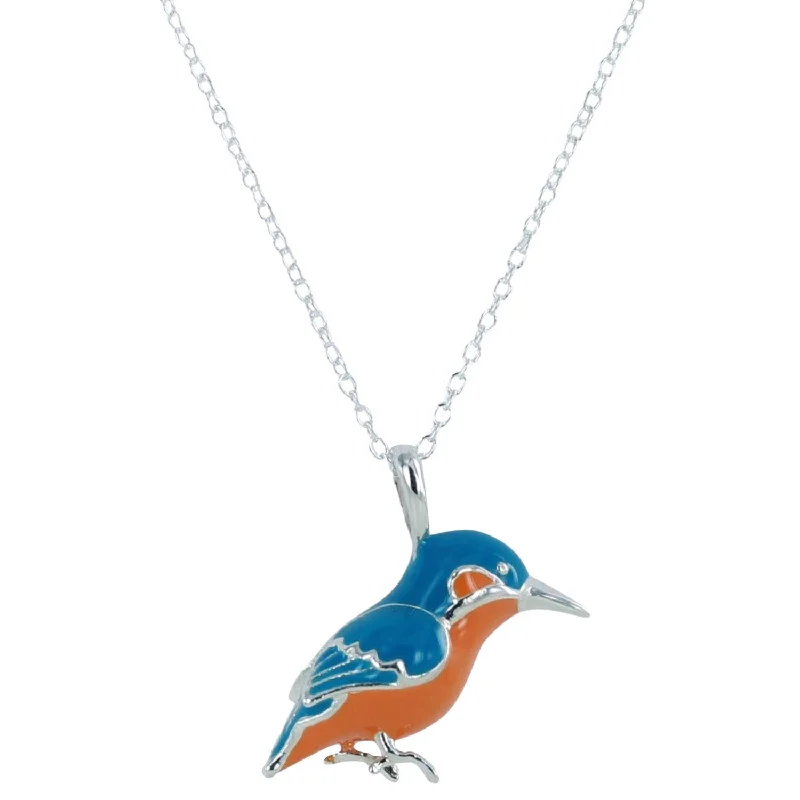 Sterling Silver and Enamel Kingfisher Necklace