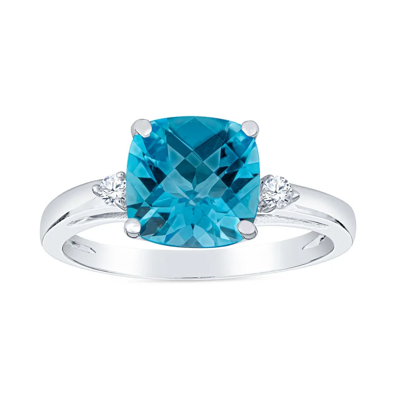 Cushion Cut Gemstone and Diamond Ring