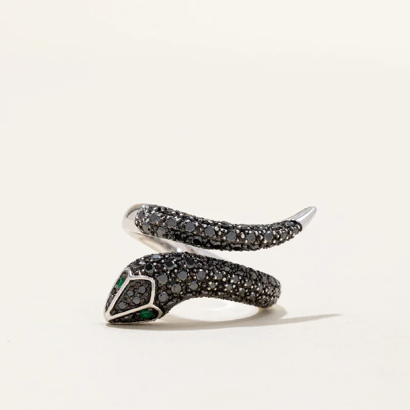 Effy' Black Diamond & Emerald Snake Ring | 0.90ctw, 0.06ctw | SZ 7.25 |