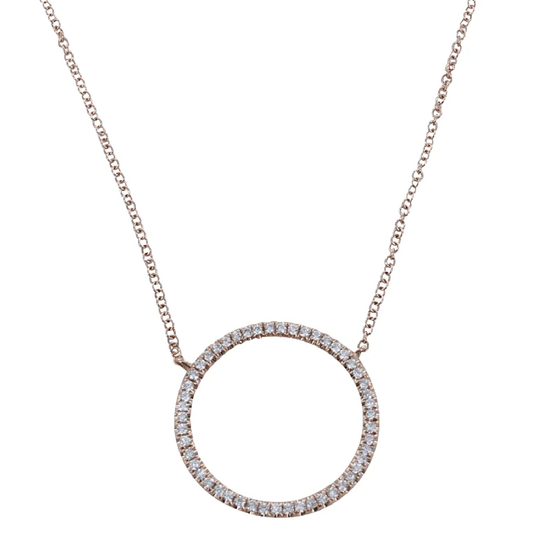 14K Large Solid Gold and Diamond Open Circle Necklace