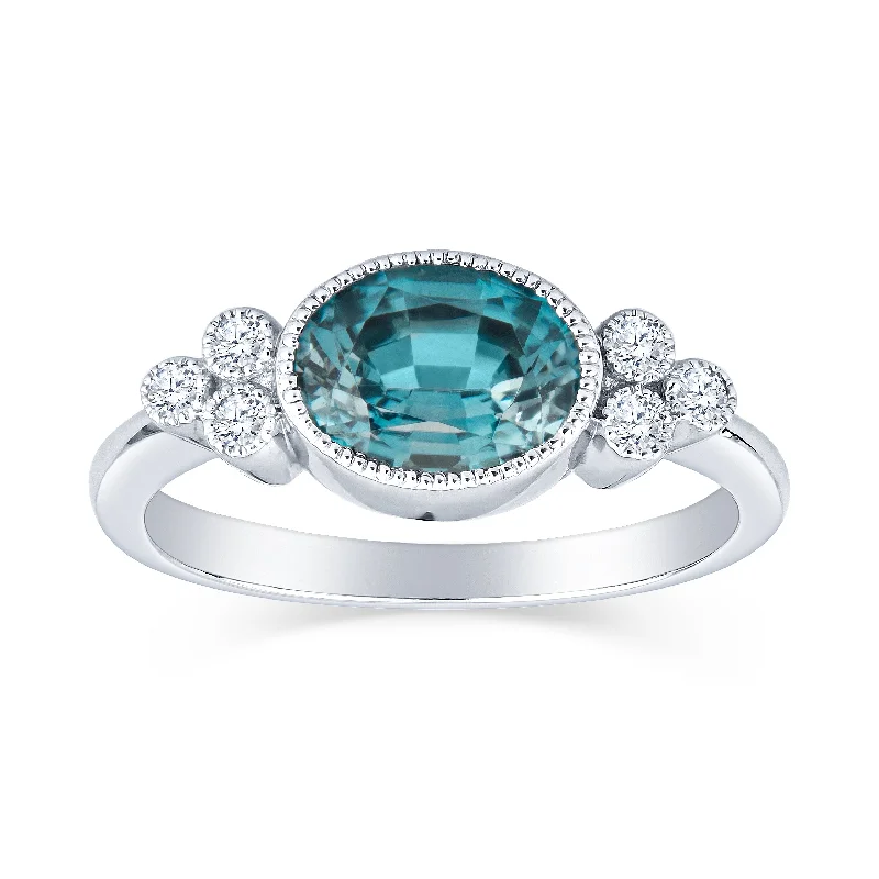 Antique Oval Blue Zircon and Diamond Ring