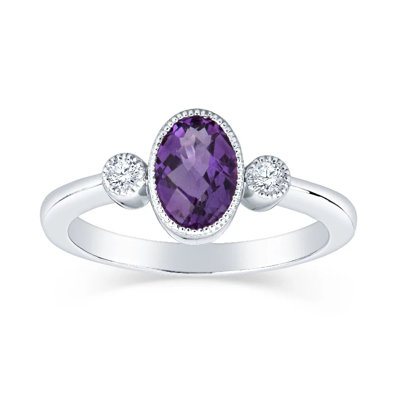 Antique Oval Amethyst and Diamond Ring