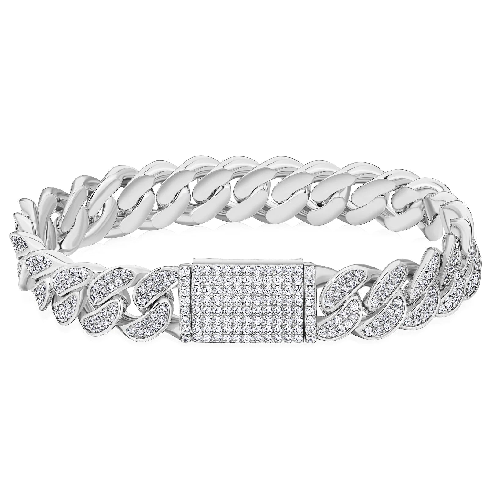 Iced Out Diamond Cuban Link Bracelet in White Gold - 12mm