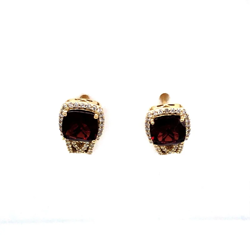 Garnet and Diamond Halo Huggie Earrings