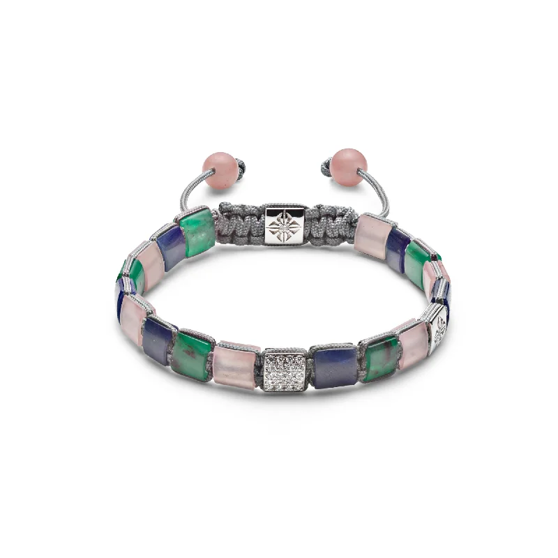 6mm Lock Silver 18K Whitegold Bracelet w. Gemstones