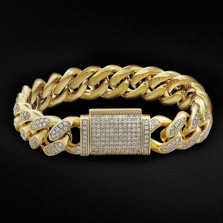 12mm Fully Iced Out Diamond Miami Cuban Link Bracelet in 14K Gold