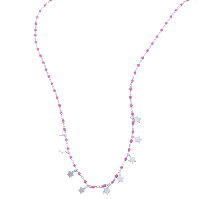 Sterling Silver and Enamel Pink Starry Necklace