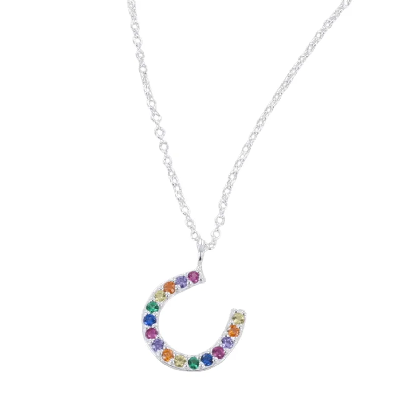 Rainbow Crystals and Sterling Silver Horseshoe Necklace