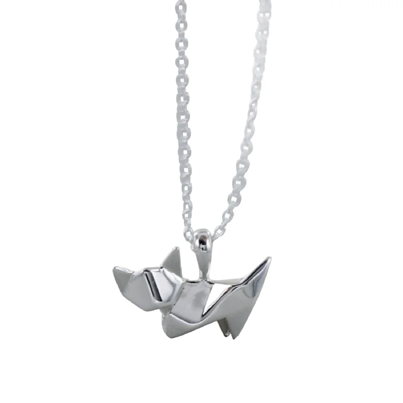 Sterling Silver Origami Cat Necklace