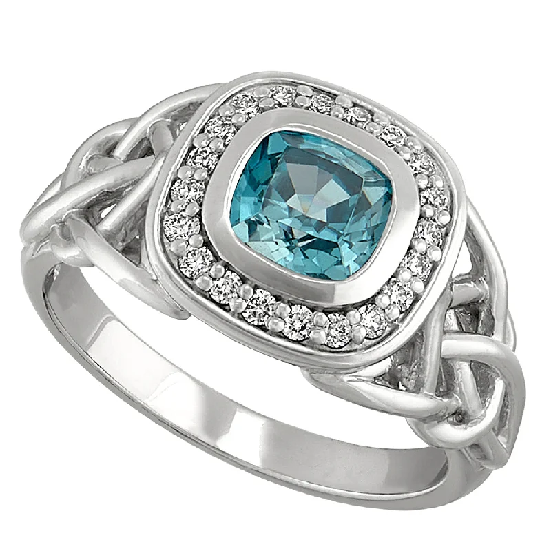 Celtic Blue Zircon and Diamond Ring