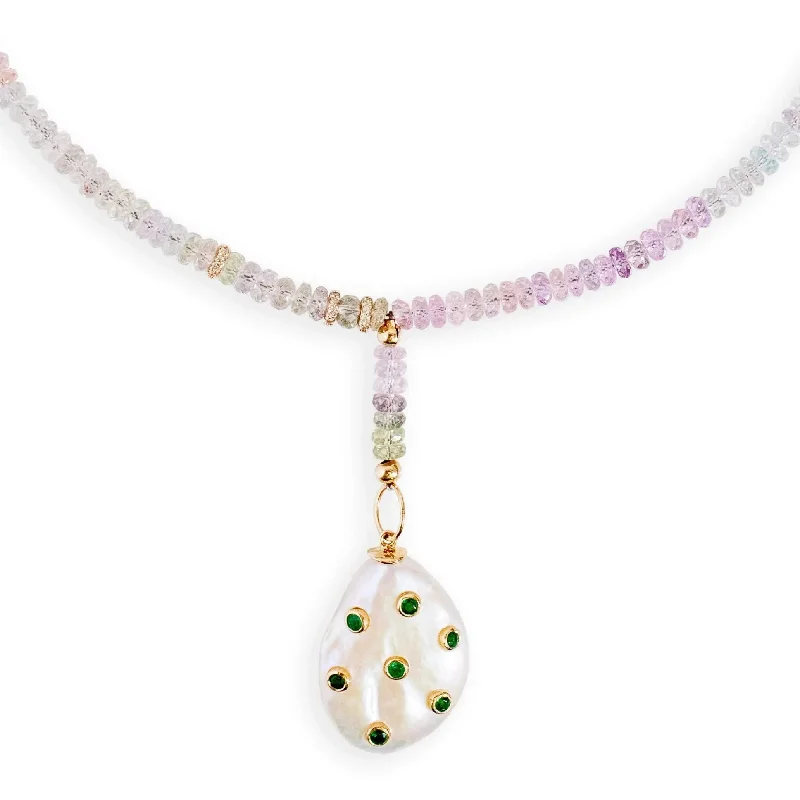 Sorbet Sapphire Diamond And Emerald Pearl Drop Necklace