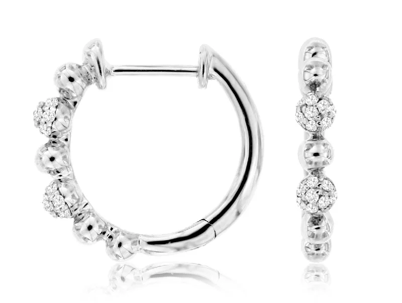 Polished Gold and Diamond Pave Hoop Earrings