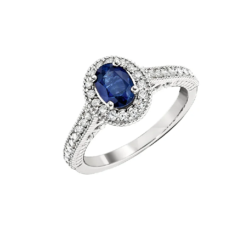 Vintage Style Sapphire and Diamond Halo Ring