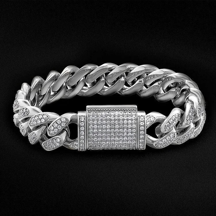 12mm Fully Iced Out Diamond Miami Cuban Link Bracelet in White Gold