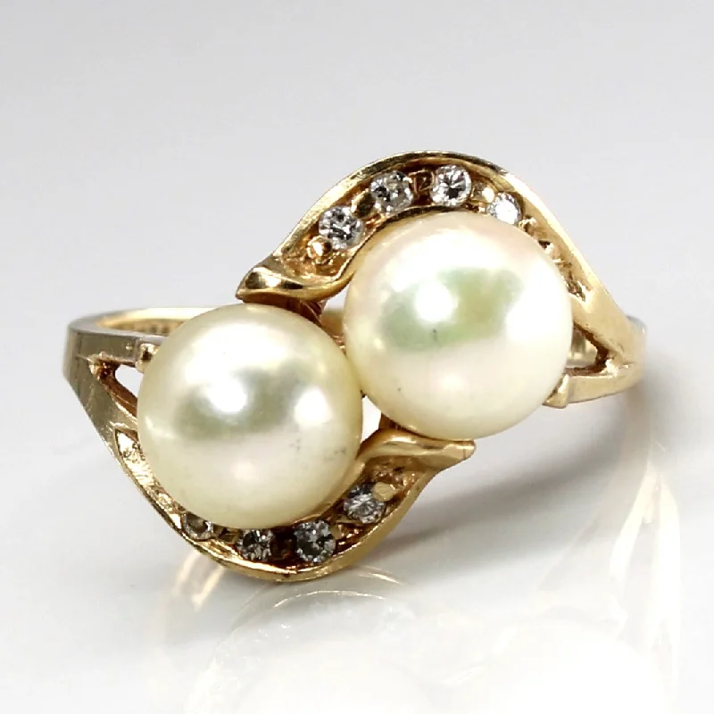 Bypass Pearl & Diamond Ring | 0.08ctw | SZ 6 |