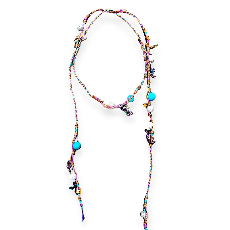 SPRING WATER COLOR PEARL TURQUOISE LUCKY CHARM SILK ROCKER LARIAT