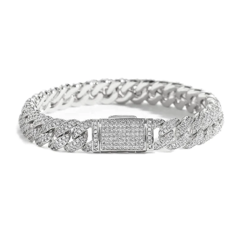 S925 Moissanite Diamond Cuban Link Bracelet in White Gold - 10mm