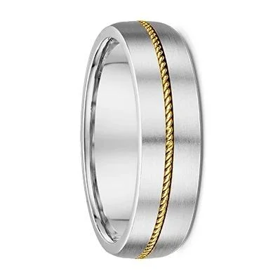 White Gold Men's Wedding Ring with Yellow Gold Rope Center - Deluxe Thickness