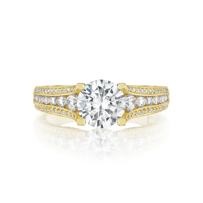 18K Yellow Gold Tacori Contemporary Semi-Mount Diamond Engagement Ring With Diamond Channel (Setting Only)