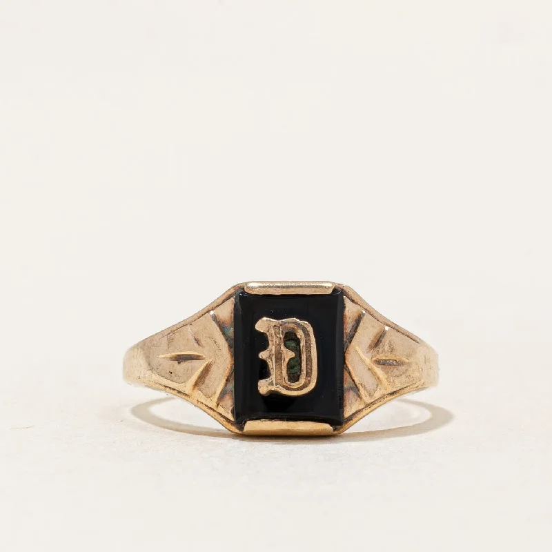 Black Onyx 'D' Initial Ring | 1.30ct | SZ 7 |