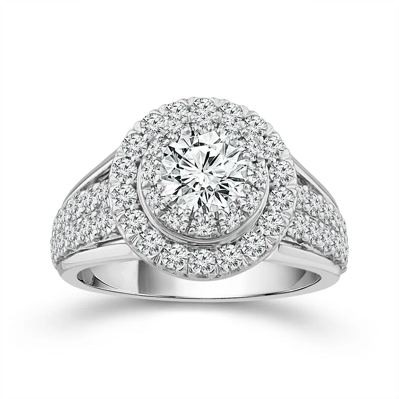 2.00 Ctw Bloom Bridal Round Double Halo Lab Grown Diamond Engagement Ring in 14k White Gold