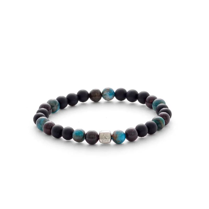 Rome (6mm) Silver Bracelet w. Heliotrope, Onyx & Apatite