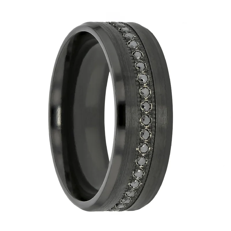 Black Zirconium with Black Diamond Stripe Wedding Ring