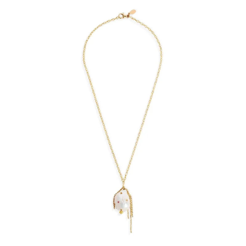 Rainbow Golden Chain Pearl Oasis Flower Drop Necklace