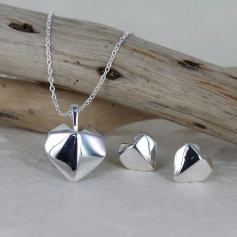 Sterling Silver Origami Heart Design Necklace