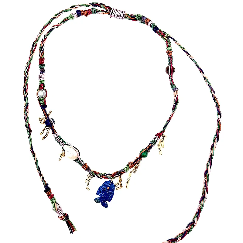 Rainbow Lapis Fish Rockstar Leather Necklace