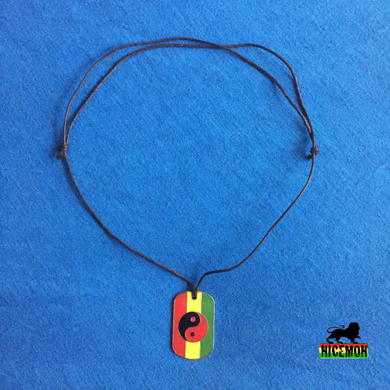 Dog Tag Rasta Ying Yang Necklace Pendent Jah Love Rasta Jamaica Reggae 1 SZ FIT