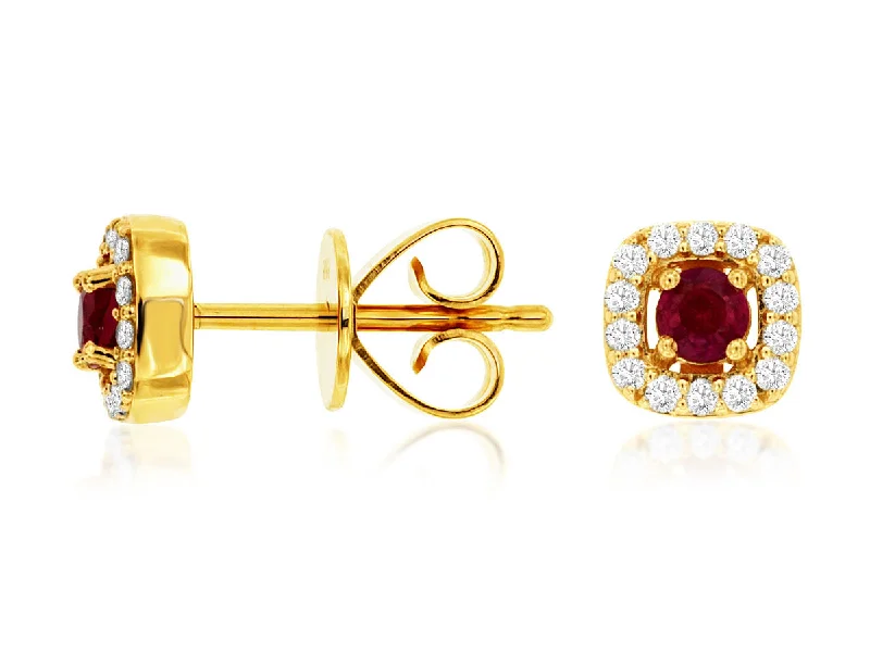 Ruby and Diamond Halo Stud Earrings