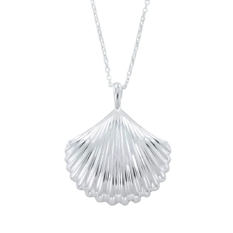 Large Scallop Shell Sterling Silver Necklace