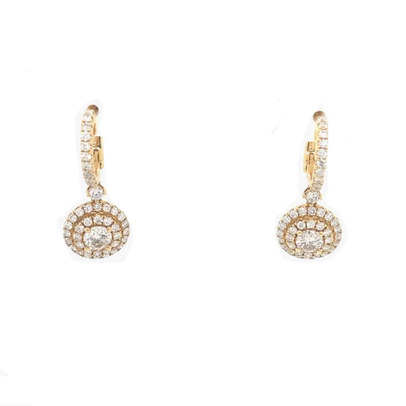 Double Diamond Halo Drop Earrings