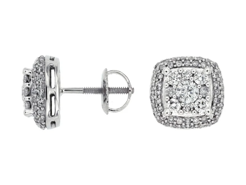 Square Diamond Cluster and Halo Earrings