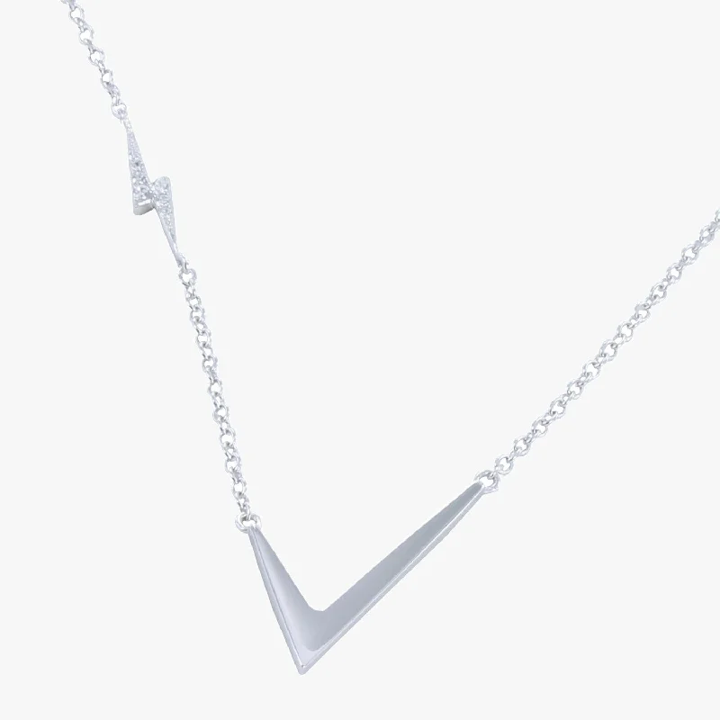 Sterling Silver Lightning Tick Pave Necklace