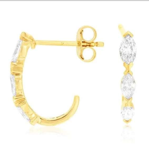 Marquise Diamond Accented Half Hoop Earrings