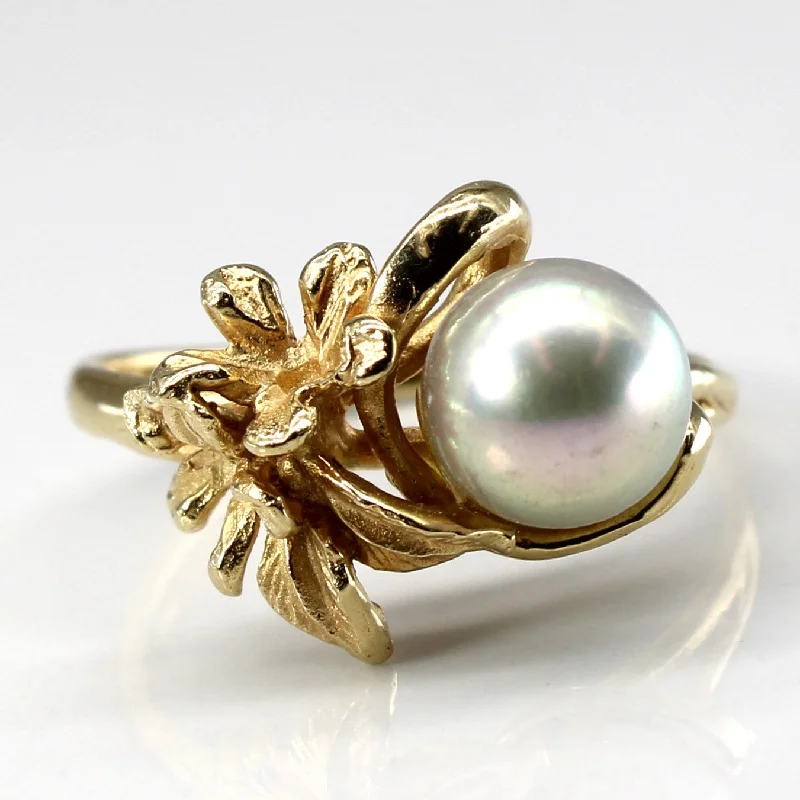 Solitaire Pearl Textured Gold Ring | SZ 7 |