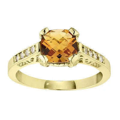 Antique Style Citrine and Diamond Ring