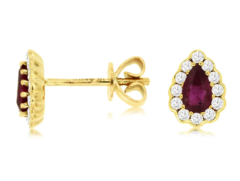 Ruby and Diamond Pear Shaped Stud Earrings