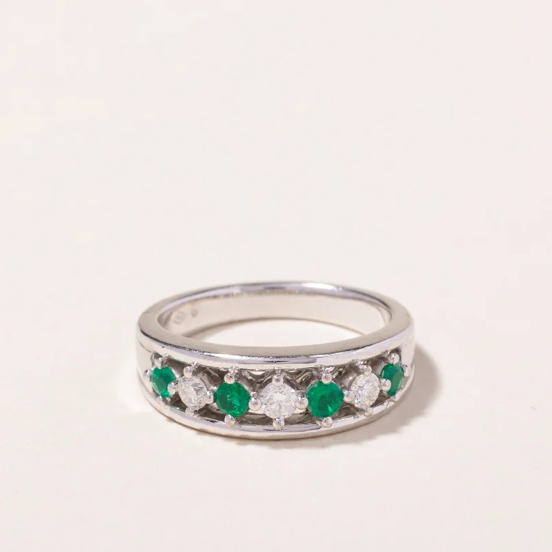 18k White Gold Emerald & Diamond Ring | 0.21ctw, 0.20ctw | SZ 6.75